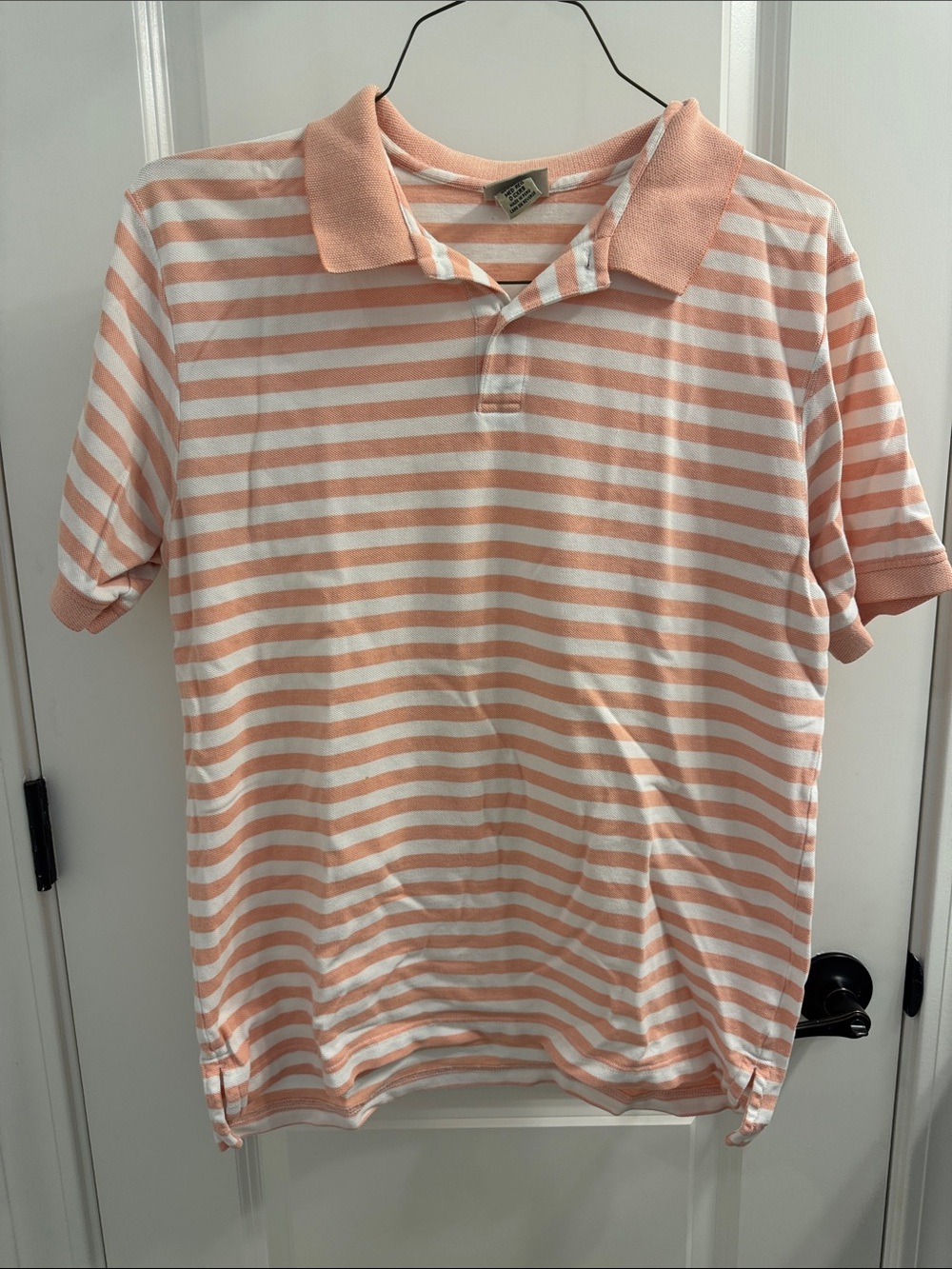 L.L. Bean Men’s Peach and White Striped Polo Shirt